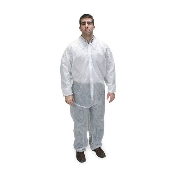 Condor Collared Disposable Coveralls, 4Xl, White, polypropylene, zipper 2KTL6