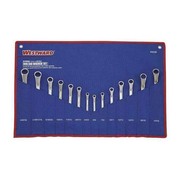 Westward Box Wrench Set,1/4" - 7/8",6 - 19mm,14pc 4YR23