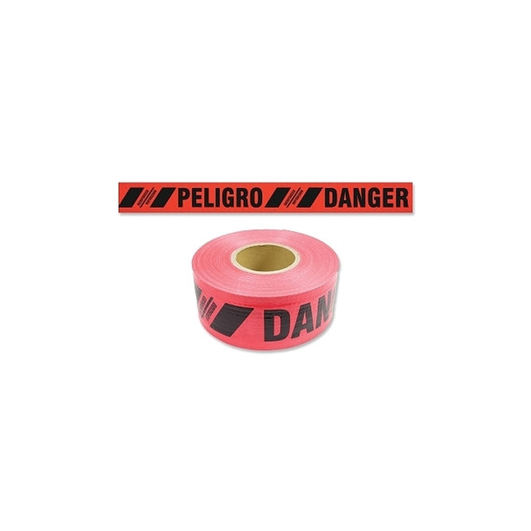 Reinforced Barricade Tape, 3 in x 500 ft, Danger/Peligro, Red