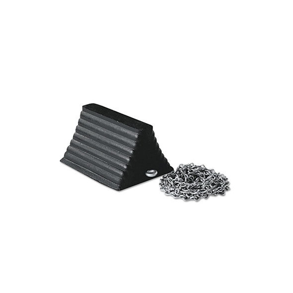 Wheel Chocks, 8 in W x 10 in L x 6 in H, Rubber, 12 ft Chain, Black