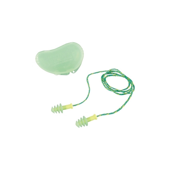 Fusion® Multiple-Use Earplug, Thermoplastic Elastomer, Green, Corded