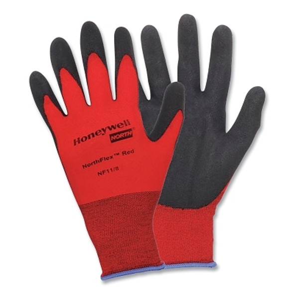 NorthFlex Red™ NF11 Foam PVC Fingers/Palm Coated Gloves, Medium, Black/Red