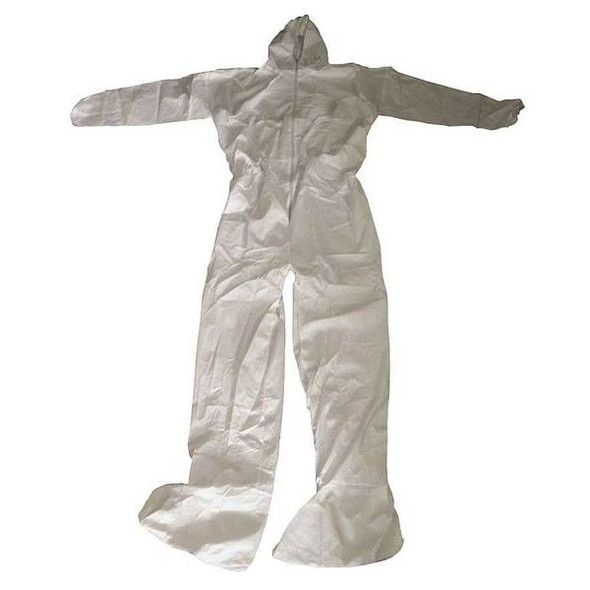 Condor Hooded Disposable Coveralls, Xl, White, zipper 30C550