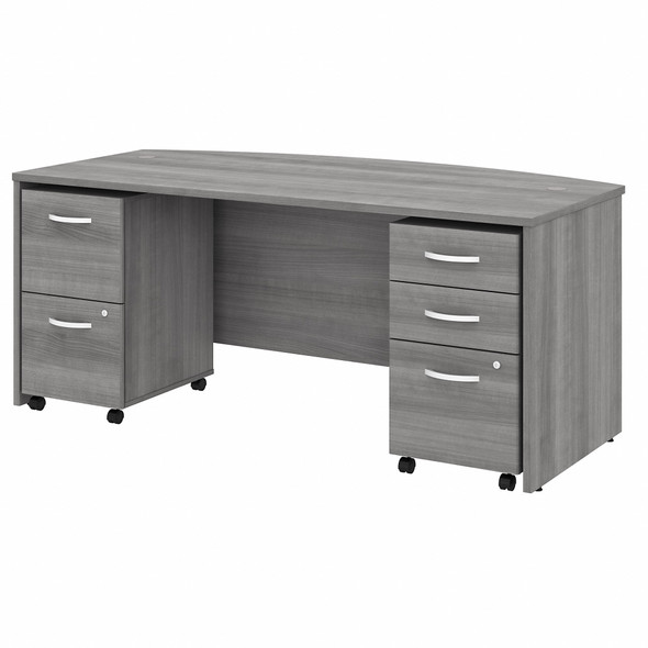 Bush Business Furniture Studio C 72W x 36D Bow Front Desk with Mobile File Cabinets STC012PGSU