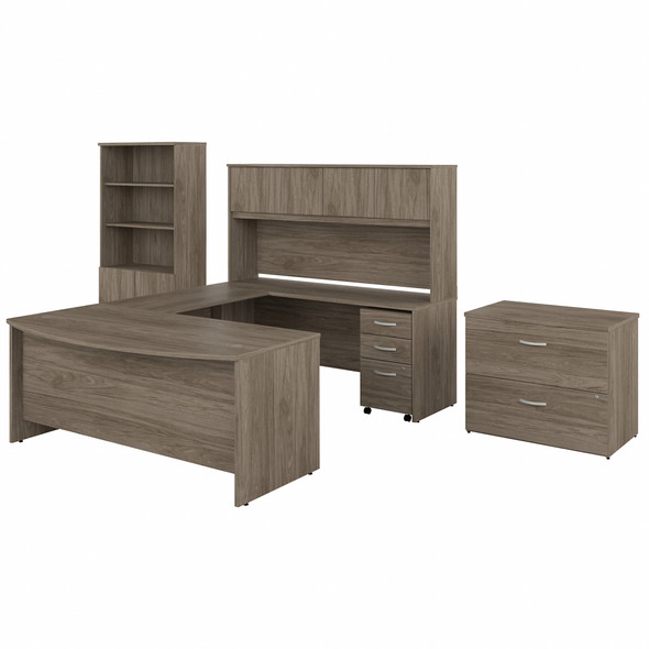 Bush Business Furniture Studio C 72W x 36D U Shaped Desk with Hutch, Bookcase and File Cabinets STC001MHSU