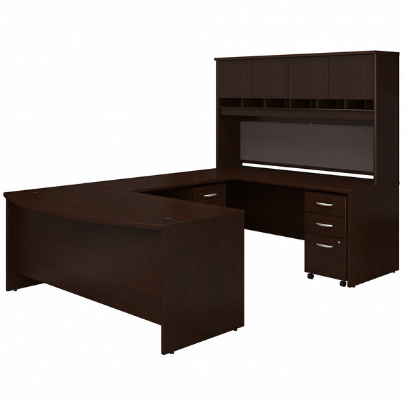 Bush Business Furniture 72W Bow Front U Shaped Desk with Hutch and Storage SRC095MRSU