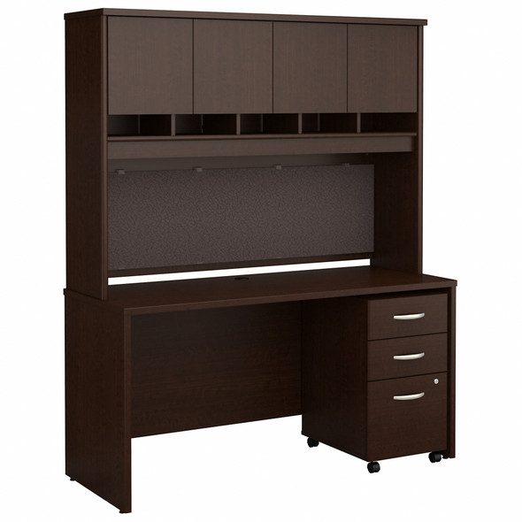 Bush Business Furniture Series C 60W x 24D Office Desk with Hutch and Mobile File Cabinet SRC014MRSU