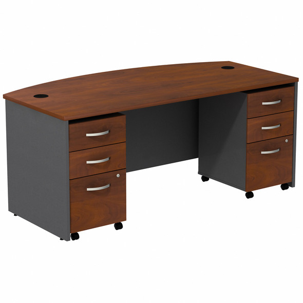 Bush Business Furniture Series C Bow Front Desk with (2) 3 Drawer Mobile Pedestals SRC013HCSU