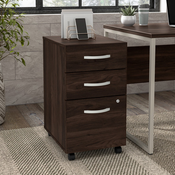 Bush Business Furniture Hybrid 3 Drawer Mobile File Cabinet in Black Walnut - Assembled HYF216BWSU-Z
