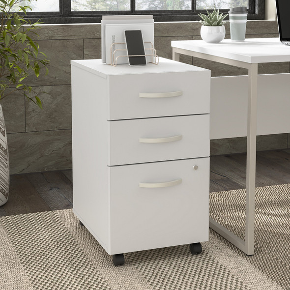 Bush Business Furniture Hybrid 3 Drawer Mobile File Cabinet in White - Assembled HYF216WHSU-Z
