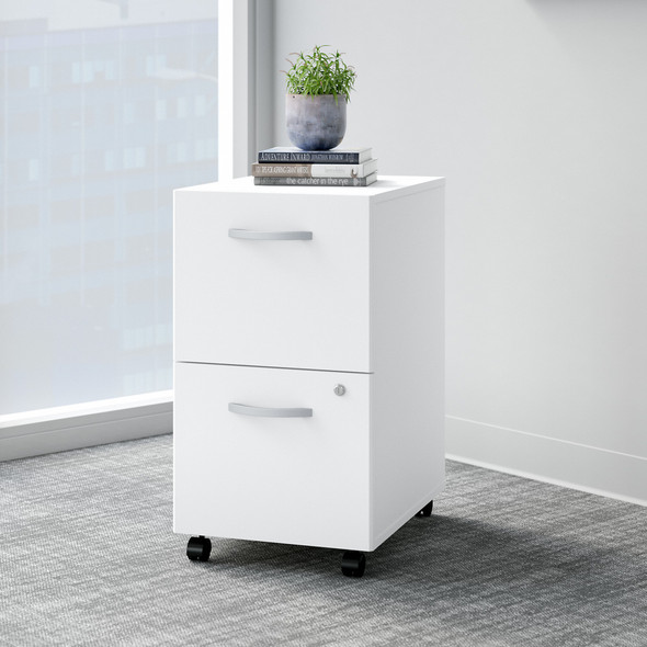 Bush Business Furniture Easy Office 2 Drawer Mobile File Cabinet in Pure White - Assembled EO108WHSU