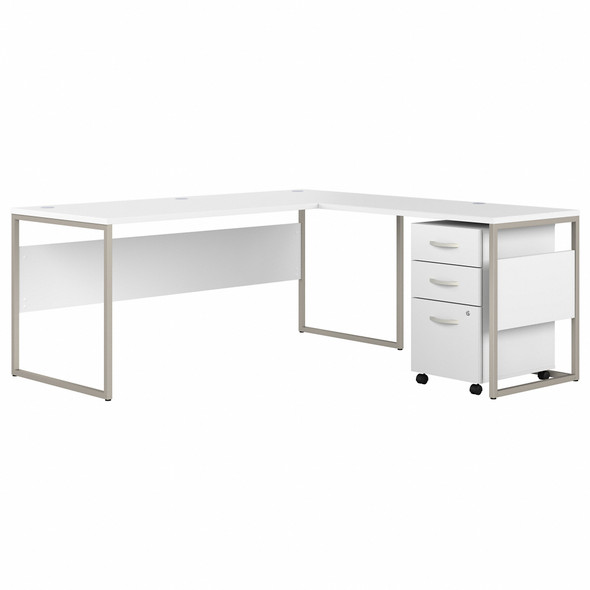 Bush Business Furniture Hybrid 72W x 30D L Shaped Table Desk with Mobile File Cabinet HYB028WHSU