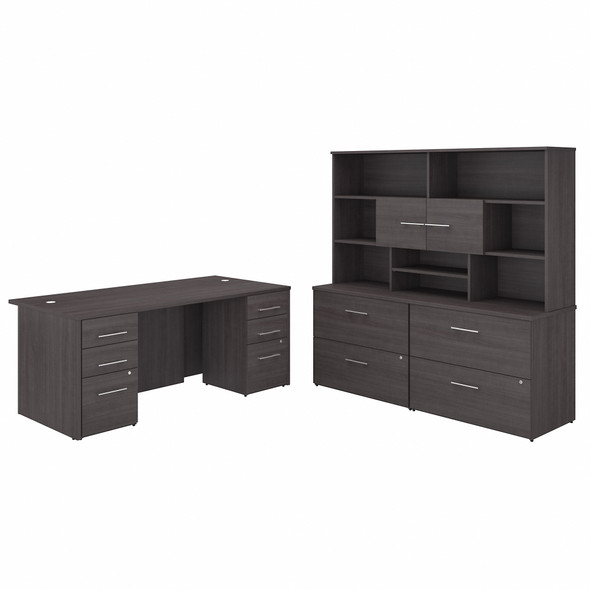 Bush Business Furniture Office 500 72W x 36D Executive Desk with Drawers, Lateral File Cabinets and Hutch OF5001SGSU