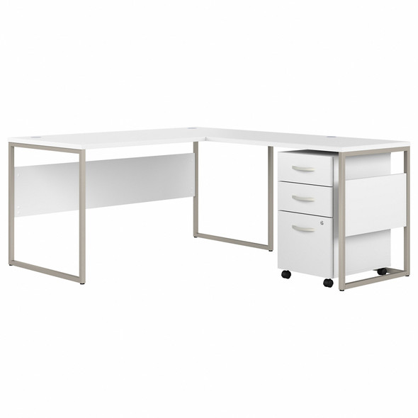 Bush Business Furniture Hybrid 60W x 30D L Shaped Table Desk with Mobile File Cabinet HYB029WHSU
