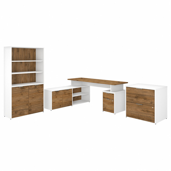 Bush Business Furniture Jamestown 72W L Shaped Desk with Lateral File Cabinet and 5 Shelf Bookcase JTN011FWWHSU