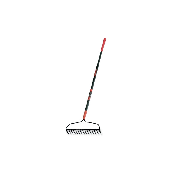 Bow Rake, 16 in W, Steel, 15 Tines, 60 in L Fiberglass Handle