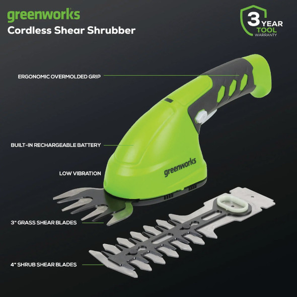 Greenworks 7.2V Lithium-Ion Cordless Grass Shear Shrubber 1600002 704869