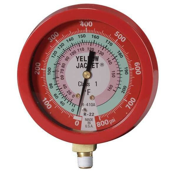 Yellow Jacket Gauge,3 1/8In Dia,High Side,Red,800 psi 49515