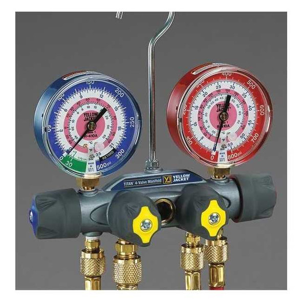 Yellow Jacket Mechanical Manifold Gauge Set,4-Valve 49983