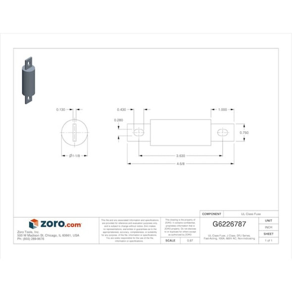 UL Class Fuse, J Class, Fast-Acting, 100A, 600V AC, Non-Indicating  DFJ-100