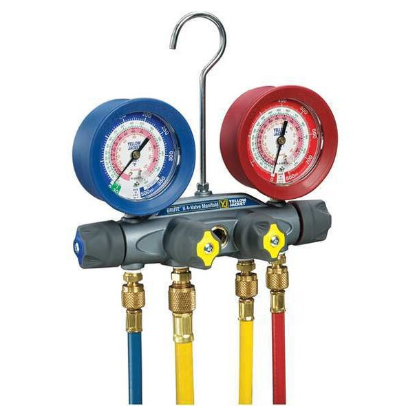 Yellow Jacket Mechanical Manifold Gauge Set,4-Valve 46013