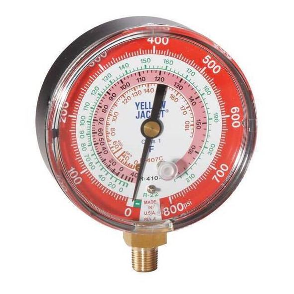 Yellow Jacket Gauge,3-1/8In Dia,High Side,Red,800 psi 49141