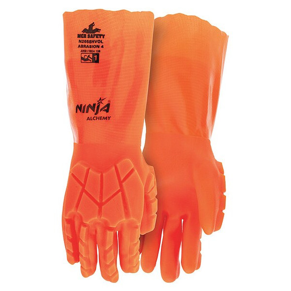N2658HVO Chemical Resistant Gloves, PVC, 14 in L, 15 ga, Orange, XL, 1 PR