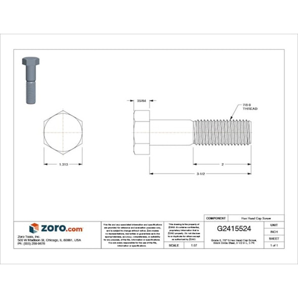 Grade 8, 7-8"-9 Hex Head Cap Screw, Black Oxide Steel, 3-1-2 in L, 5 PK  N04100.087.0350