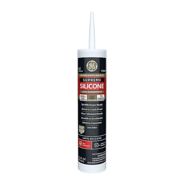 Silicone Sealant, 10 oz, Cartridge, Clear, Silicone Base, Supreme Silicone