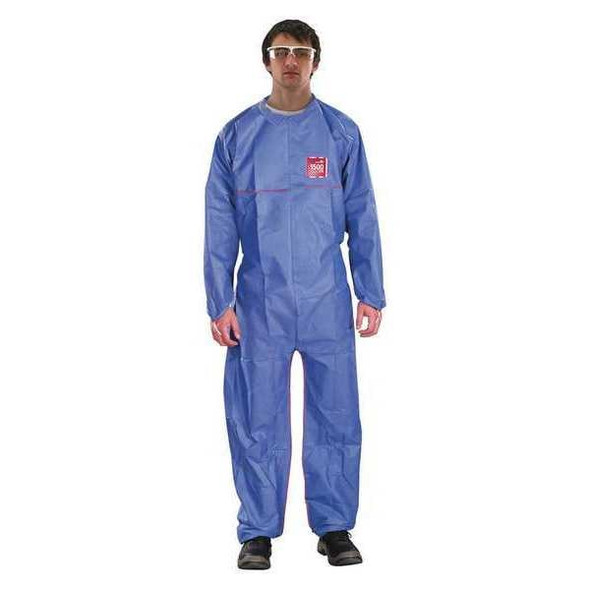 Ansell Collared Coverall, 4Xl, Navy, SMMS Polypropylene 68-1500 PLUS FR