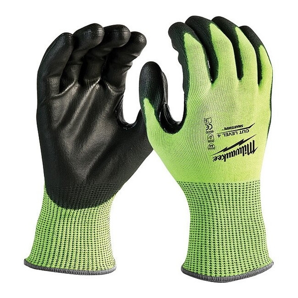 High Visibility Cut Level 4 Polyurethane Dipped Gloves - M,PR