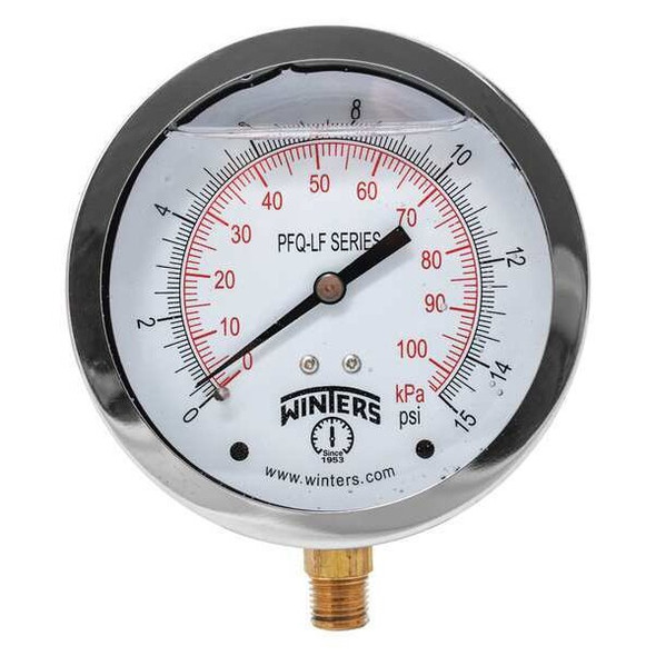 Lead-Free Pressure Gauge, 0 to 15 psi, 4 in Dial, 1/4 in NPT, Bottom Location