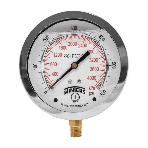 Lead-Free Pressure Gauge, 0 to 600 psi, 4 in Dial, 1/4 in NPT, Bottom Location