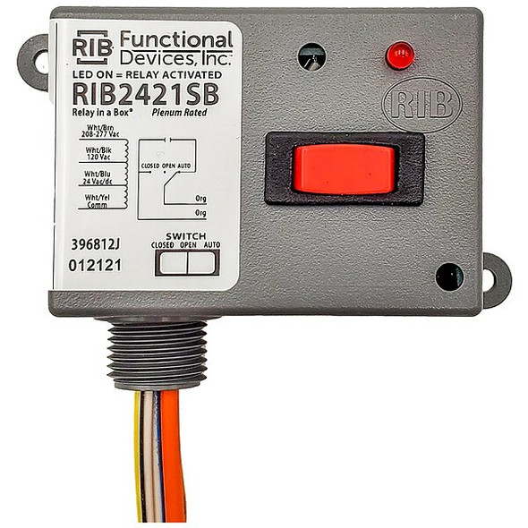 Functional Devices-Rib Enclosed Pre-Wired Relay,20A at 277VAC,SPST RIB2421SB