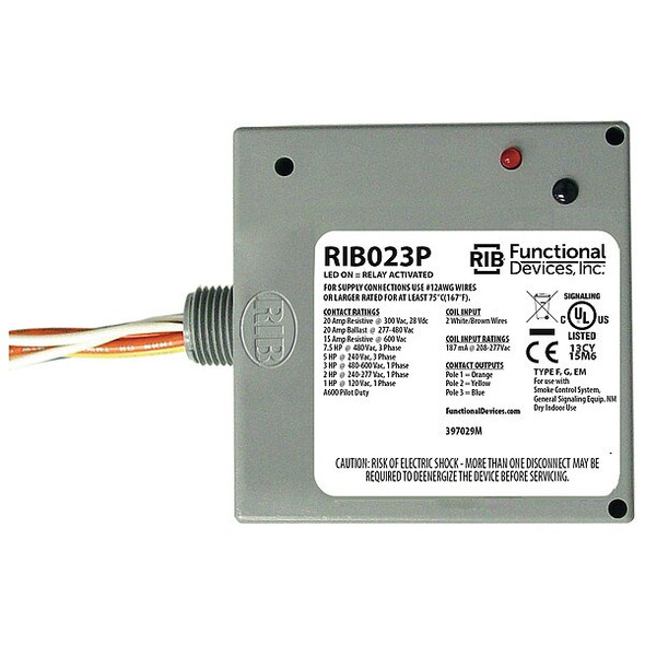 Functional Devices-Rib Enclosed Pre-Wired Relay,20A at 300VAC,3PST RIB023P