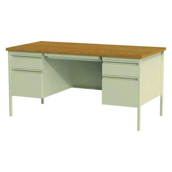 Hirsh Office Desk, Double Pedestal, 60"W x 30"D, Putty/Oak 20445