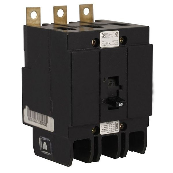 Eaton Miniature Circuit Breaker, GHB Series, 50A, 3 Pole, 277/480V AC, 14kA at 277/480V AC GHB3050