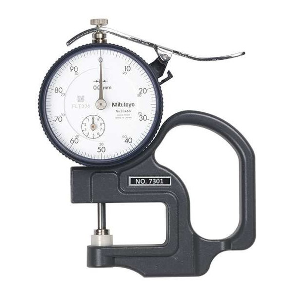 Mitutoyo Dial Thickness Gage,Flat,10mm x 0.01mm 7301A