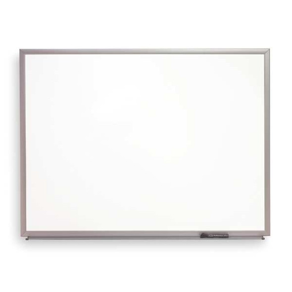 Dry Erase Board, Melamine, 48 in, 72 in, Aluminum Frame, White, Gloss