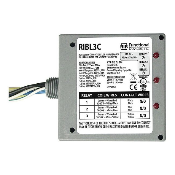 Functional Devices-Rib Enclosed PreWired Relay,10A,(3)SPST,SPDT RIBL3C
