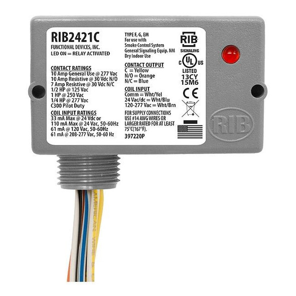 Functional Devices-Rib Enclosed Pre-Wired Relay,10A at 30VDC,SPDT RIB2421C