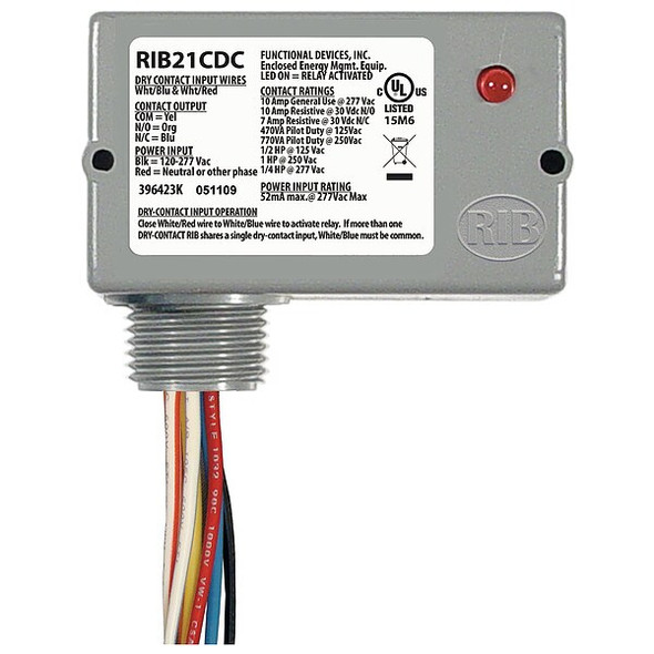 Functional Devices-Rib Enclosed Pre-Wired Relay,10A at 30VDC,SPDT RIB21CDC