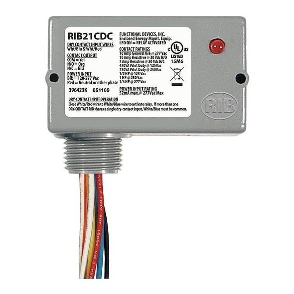 Functional Devices-Rib Enclosed Pre-Wired Relay,10A at 30VDC,SPDT RIB21CDC