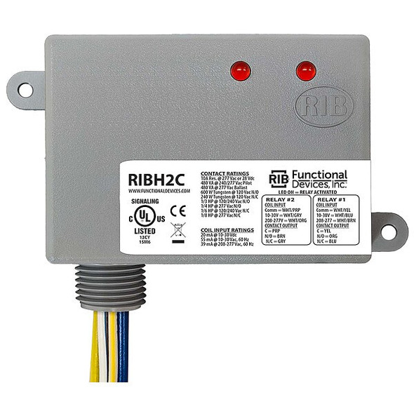 Functional Devices-Rib Enclosed Pre-Wired Relay,10A,(2) SPDT RIBH2C