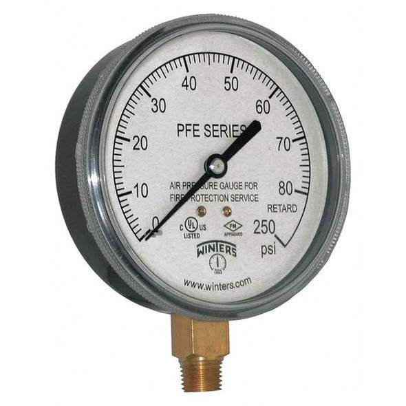 Winters Pressure Gauge, 0 to 80 psi, 1/4 in MNPT, Plastic, Black PFE3932R1
