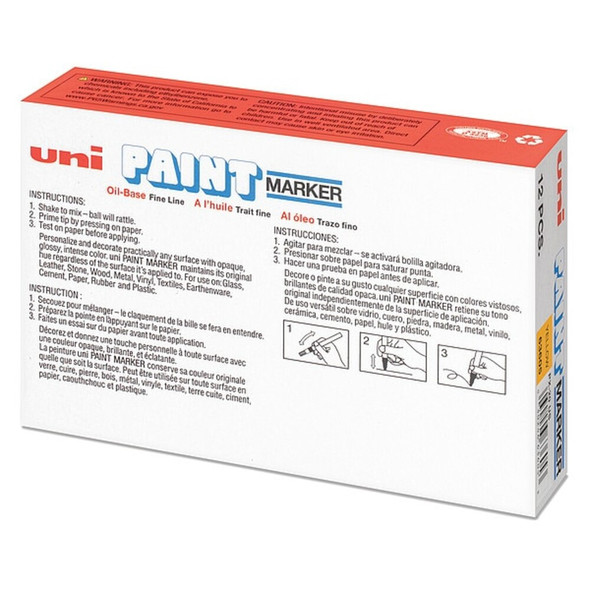 Uni-Paint Permanent Marker, Medium Tip, Yellow Color Family, Paint, 12 PK 63605
