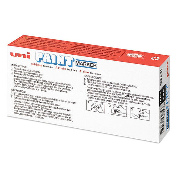 Uni-Paint Permanent Marker, Fine Tip, Black Color Family, Paint, 12 PK 63701