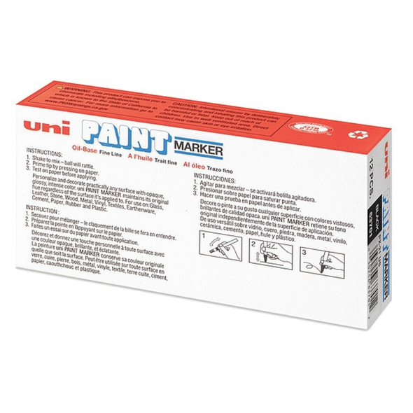 Uni-Paint Permanent Marker, Fine Tip, Black Color Family, Paint, 12 PK 63701