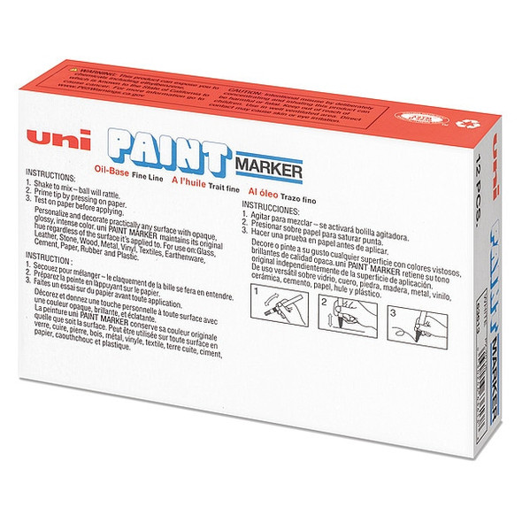Uni-Paint Permanent Marker, Medium Tip, White Color Family, Paint, 12 PK 63613