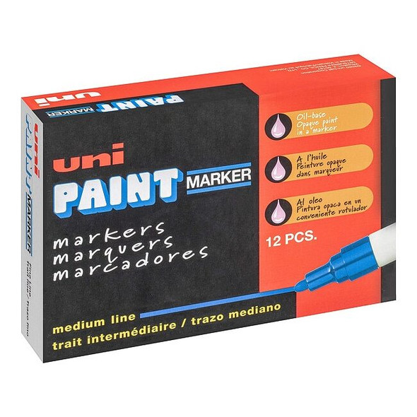 Uni-Paint Permanent Marker, Medium Tip, Black Color Family, Paint, 12 PK 63601